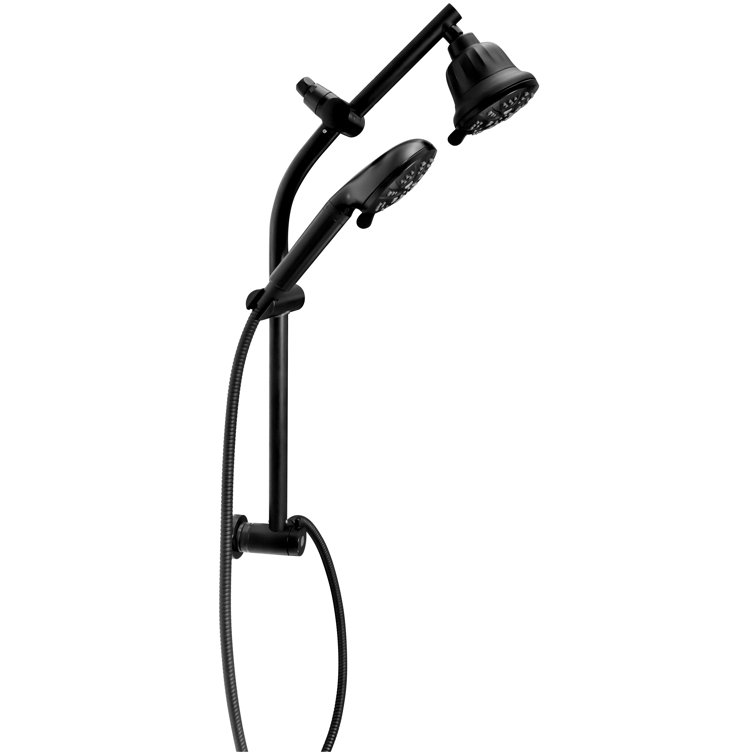 Matte Black Dual Shower Head with Adjustable Slide Bar and Filter