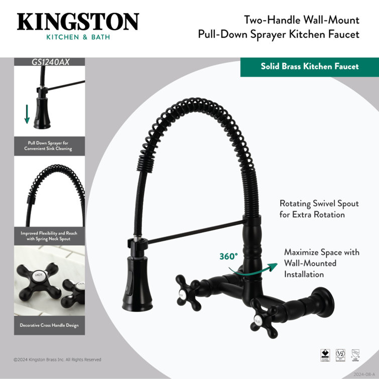 Matte Black Dual-Handle Pull-Down Sprayer Kitchen Faucet