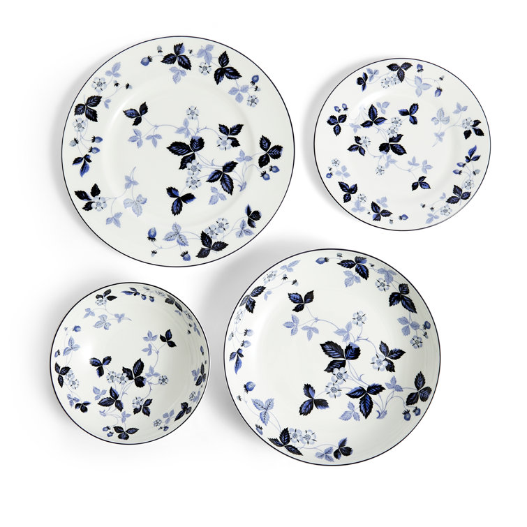 Inky Blue and White Porcelain 4-Piece Dinnerware Set
