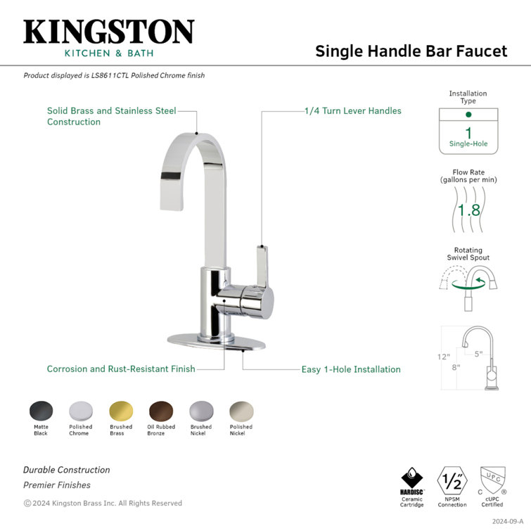 Polished Chrome Single-Handle Deck Mount Bar Faucet