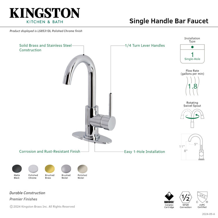 Polished Nickel Single-Handle Deck Mount Bar Faucet
