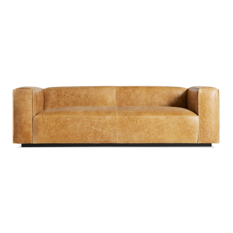 Cleon 96" Camel Leather Sofa with Zig-Zag Stitching