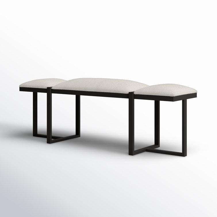 White Upholstered Bench with Black Iron Frame