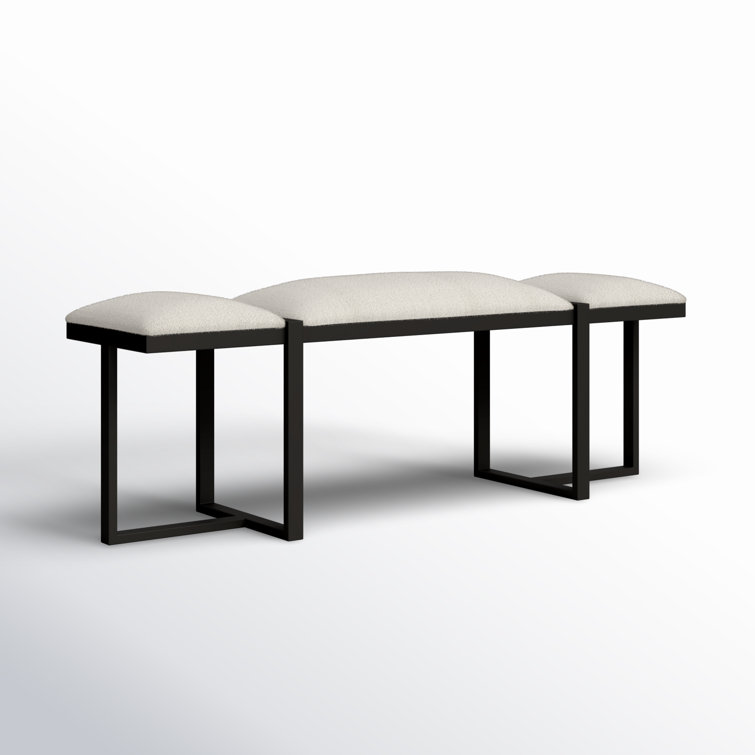 White Upholstered Bench with Black Iron Frame