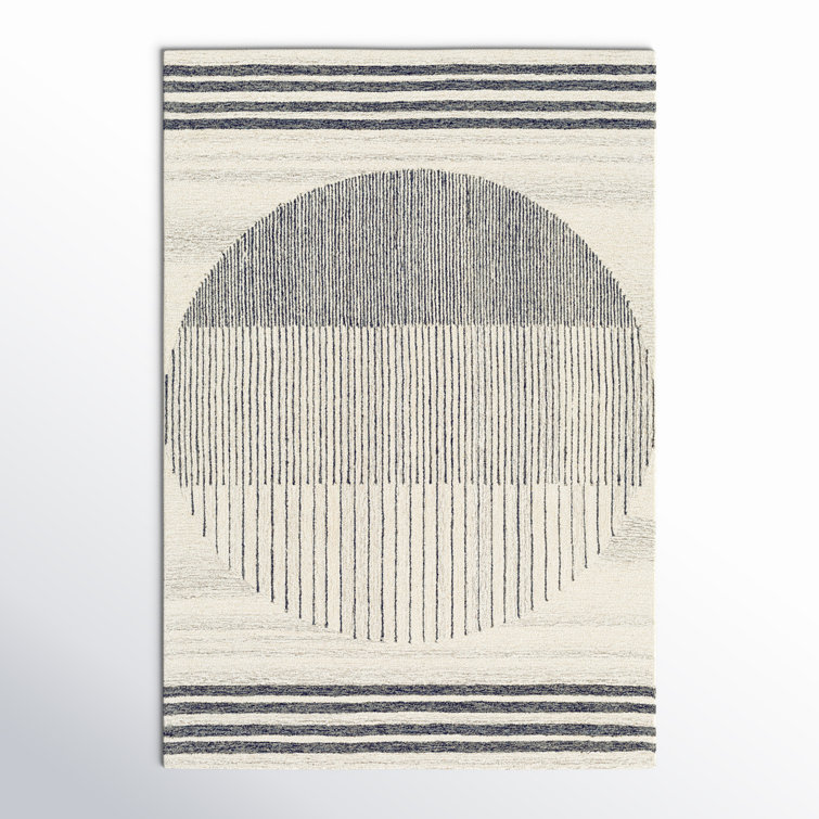 Handmade Black and Beige Wool Tufted Rectangular Rug 6' x 9'