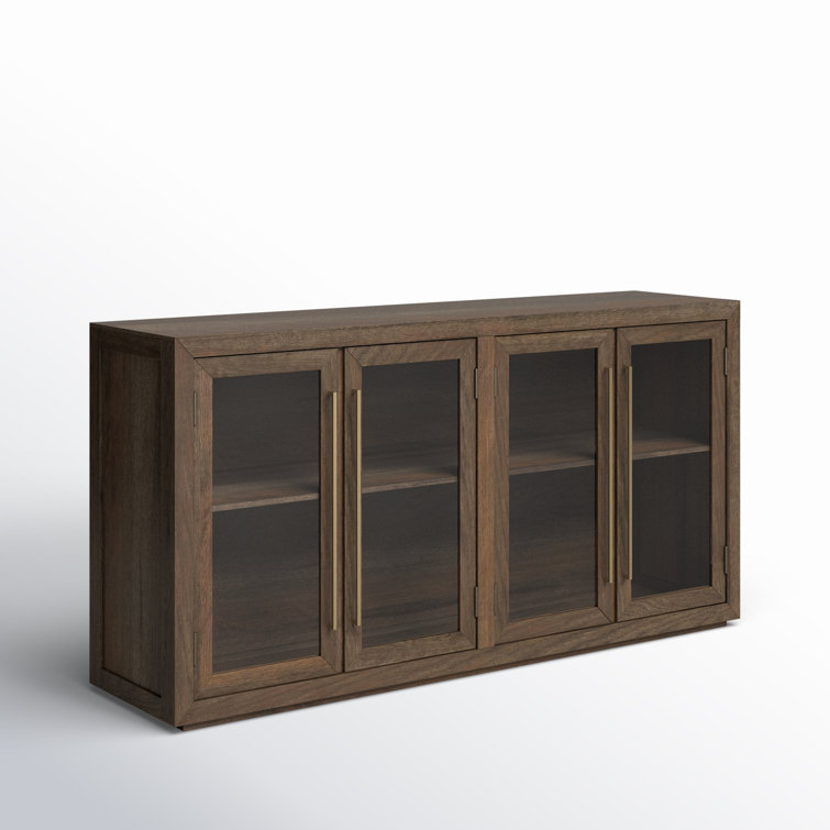 72'' Brown Oak Transitional Sideboard with Glass Doors