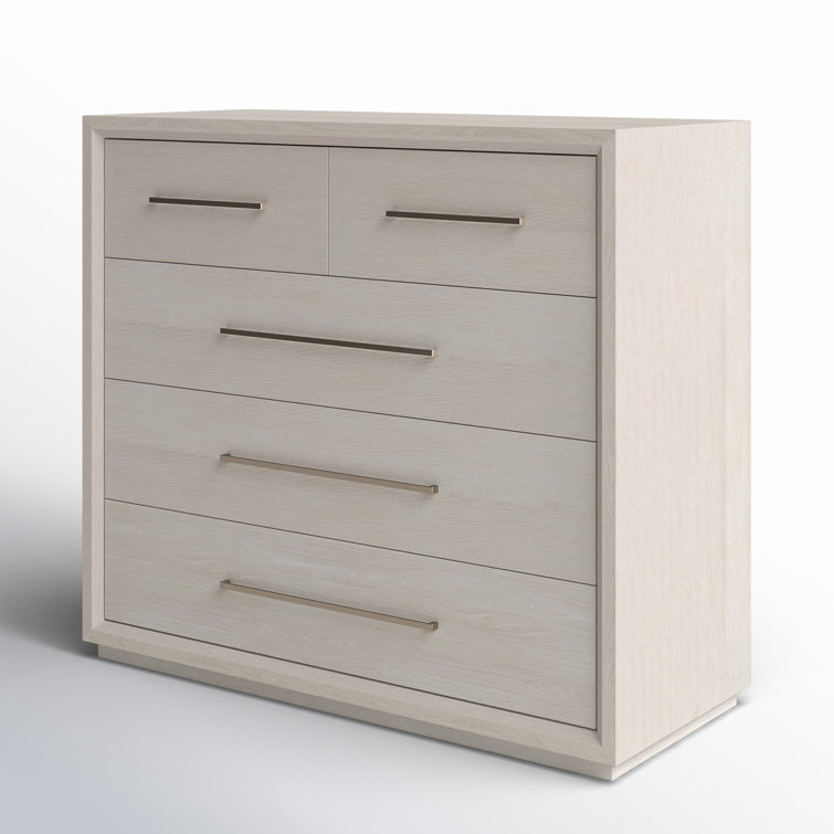 White Oak 5-Drawer Modern Dresser with Bronze Pulls