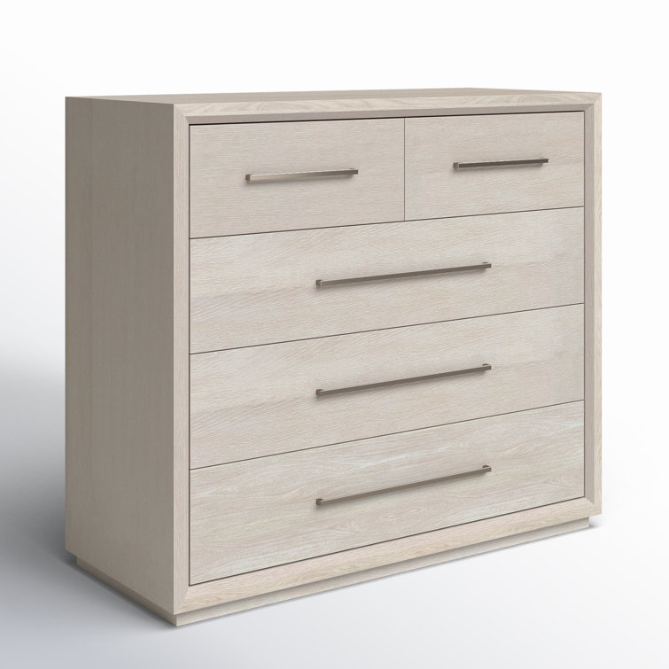 White Oak 5-Drawer Modern Dresser with Bronze Pulls