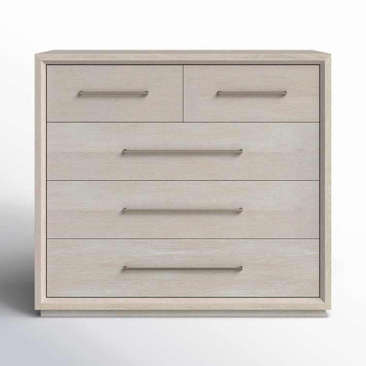 White Oak 5-Drawer Modern Dresser with Bronze Pulls