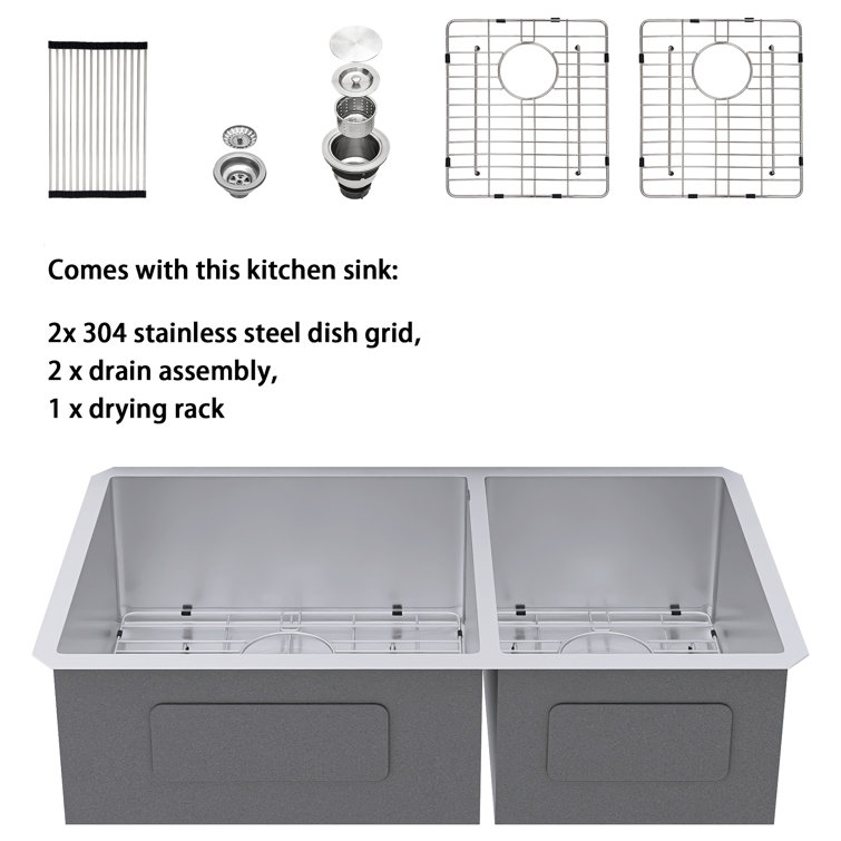 33-Inch Brushed Nickel Double Bowl Stainless Steel Undermount Kitchen Sink