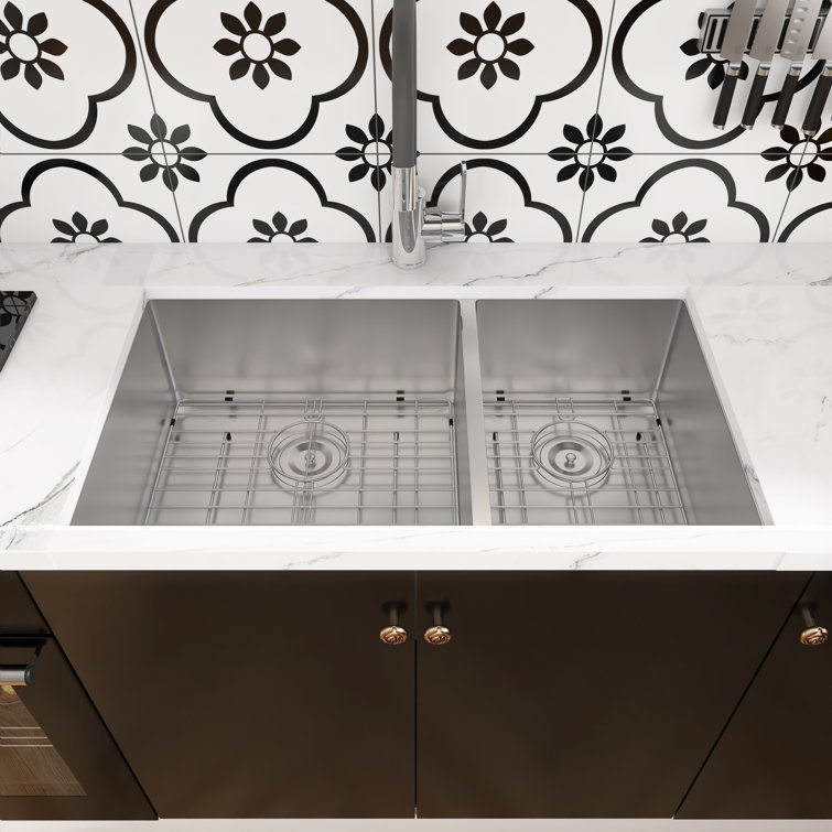 33-Inch Brushed Nickel Double Bowl Stainless Steel Undermount Kitchen Sink