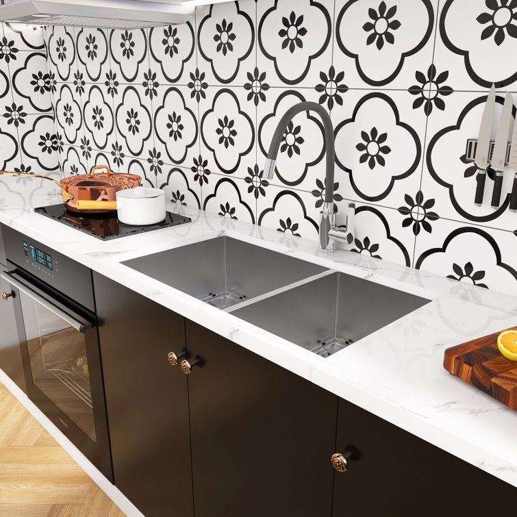33-Inch Brushed Nickel Double Bowl Stainless Steel Undermount Kitchen Sink