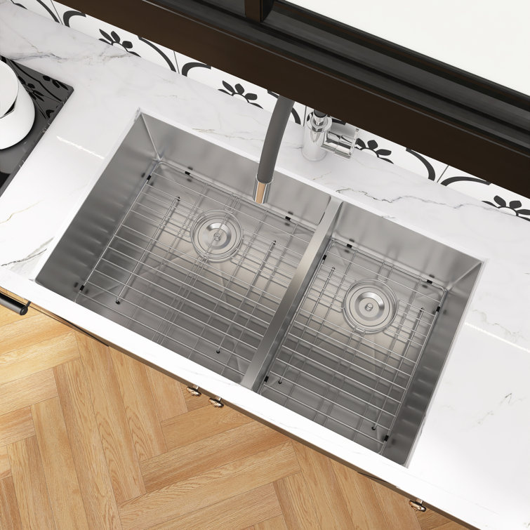 33-Inch Brushed Nickel Double Bowl Stainless Steel Undermount Kitchen Sink