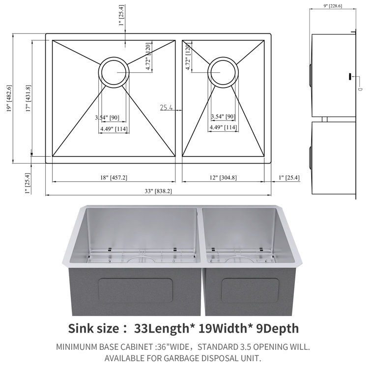 33-Inch Brushed Nickel Double Bowl Stainless Steel Undermount Kitchen Sink