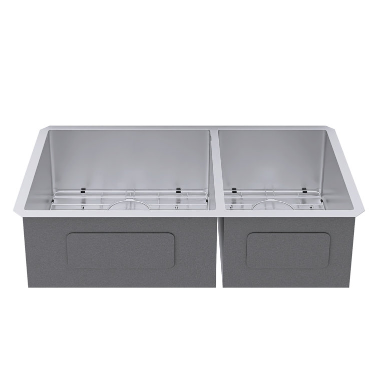 33-Inch Brushed Nickel Double Bowl Stainless Steel Undermount Kitchen Sink