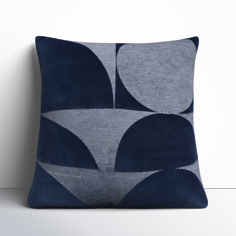20" Navy Blue Cotton Embroidered Geometric Throw Pillow