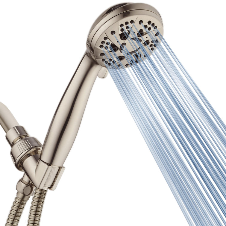 Brushed Nickel 6-Setting Handheld Shower Head with Stainless Steel Hose