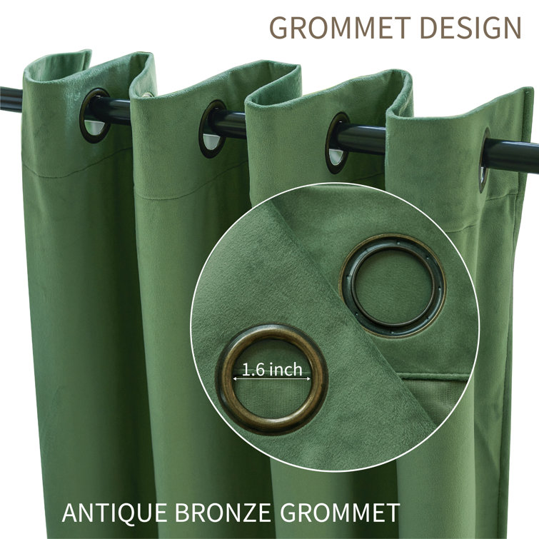 Sage Green Velvet Room Darkening Curtain Panels with Grommets, 52" x 96"