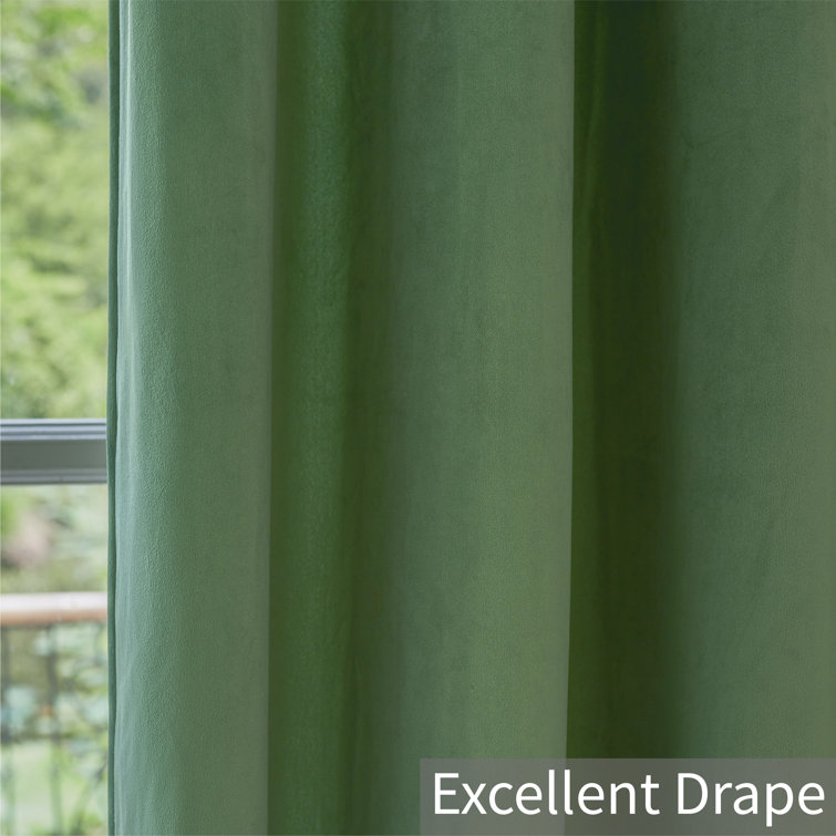 Sage Green Velvet Room Darkening Curtain Panels with Grommets, 52" x 96"
