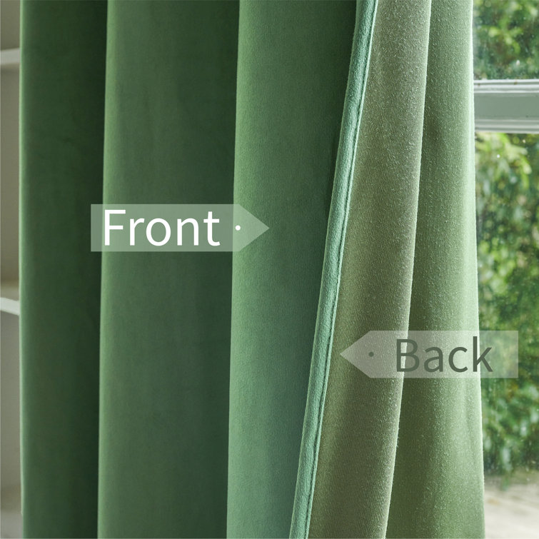 Sage Green Velvet Room Darkening Curtain Panels with Grommets, 52" x 96"