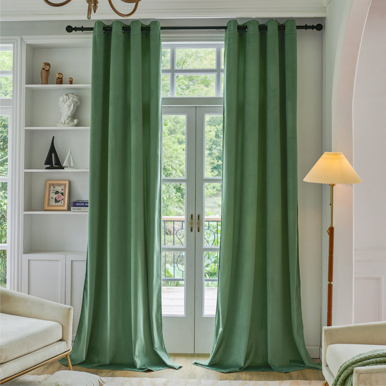 Sage Green Velvet Room Darkening Curtain Panels with Grommets, 52" x 96"