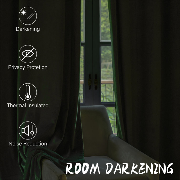Sage Green Velvet Room Darkening Curtain Panels with Grommets, 52" x 96"