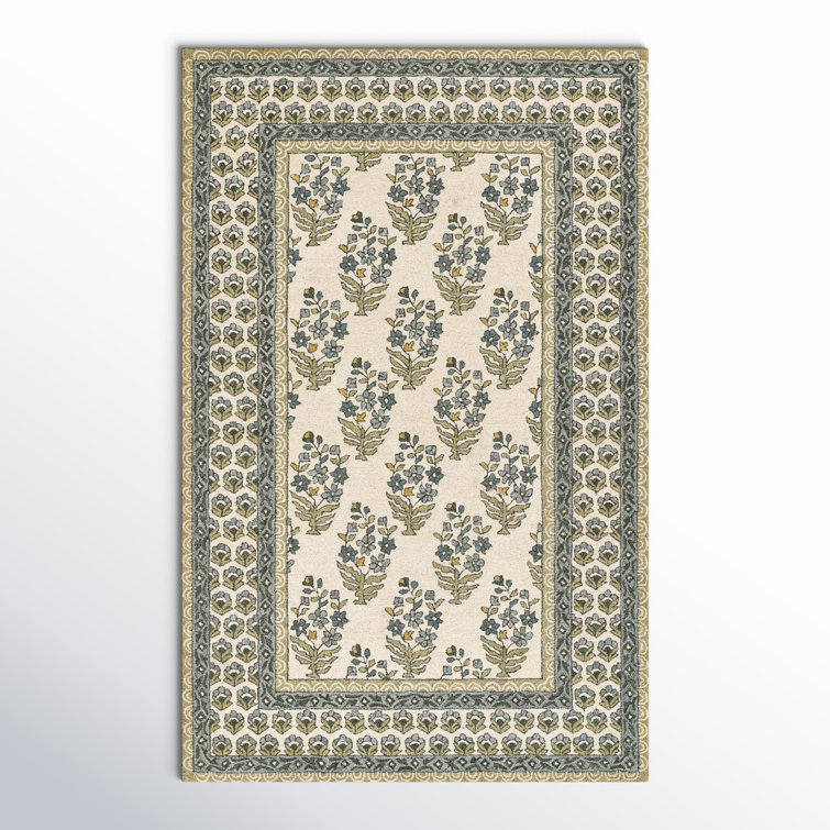 Cotswold Green and Beige Handmade Wool Area Rug