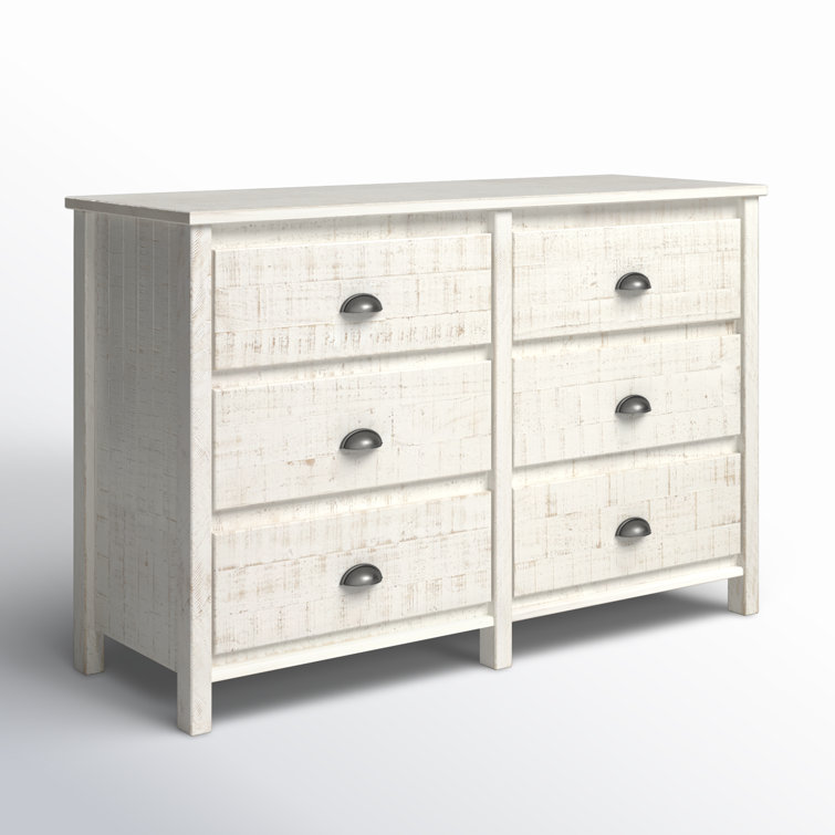 Farmhouse Baja Double 6-Drawer Dresser in Shabby White with Felt-Lined Drawers