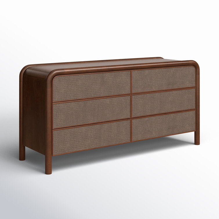 Omena Brown Mango Wood 6-Drawer Dresser with Woven Front