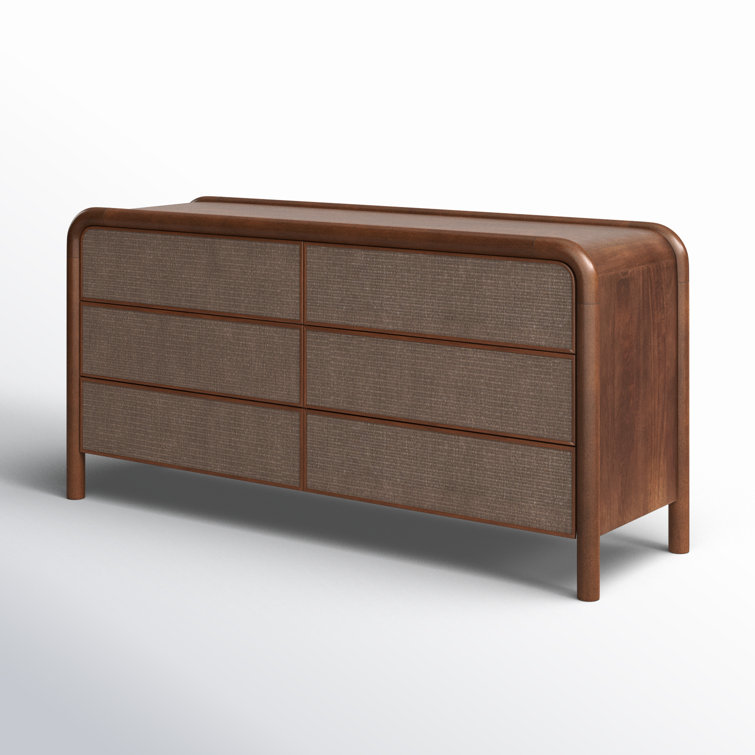 Omena Brown Mango Wood 6-Drawer Dresser with Woven Front