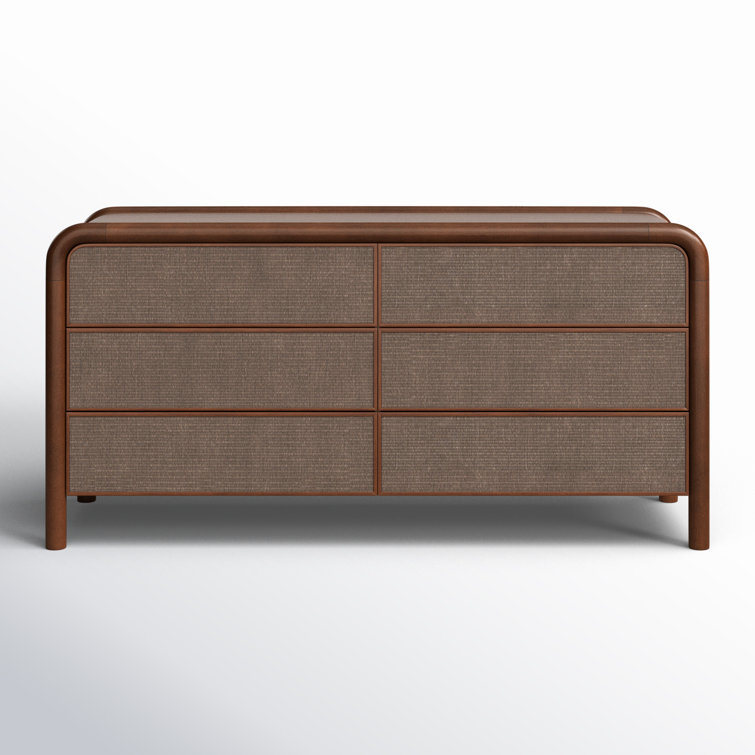 Omena Brown Mango Wood 6-Drawer Dresser with Woven Front