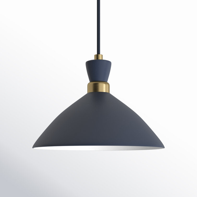 Matte Navy Metal Pendant Light with Brass Accents