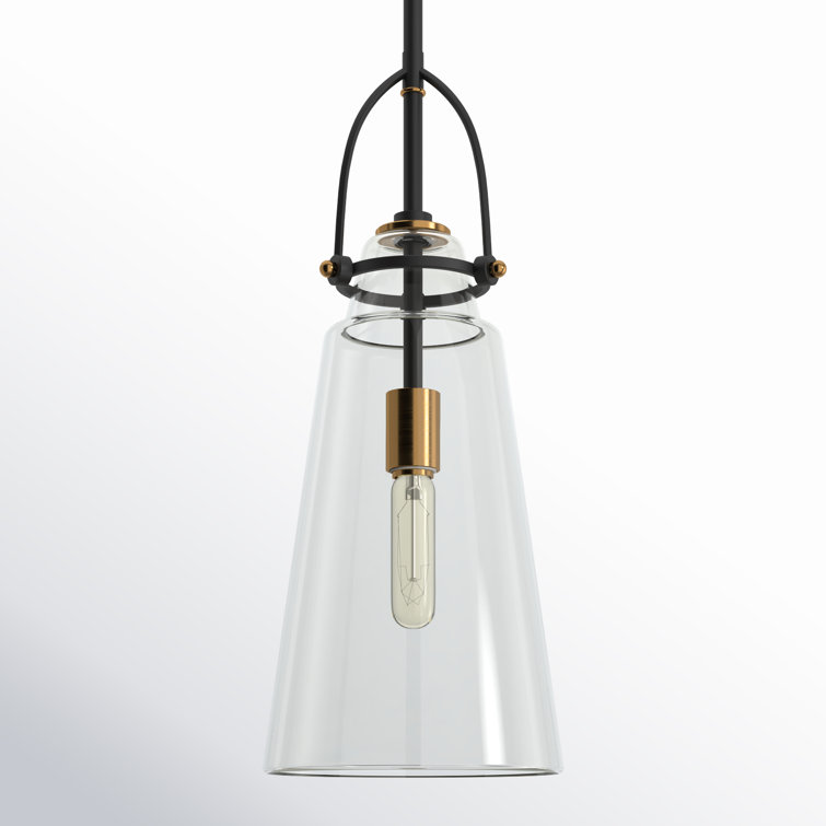 Black and Clear Glass Single Pendant Light with Adjustable Rod
