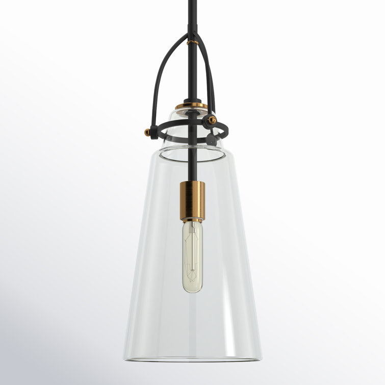 Black and Clear Glass Single Pendant Light with Adjustable Rod