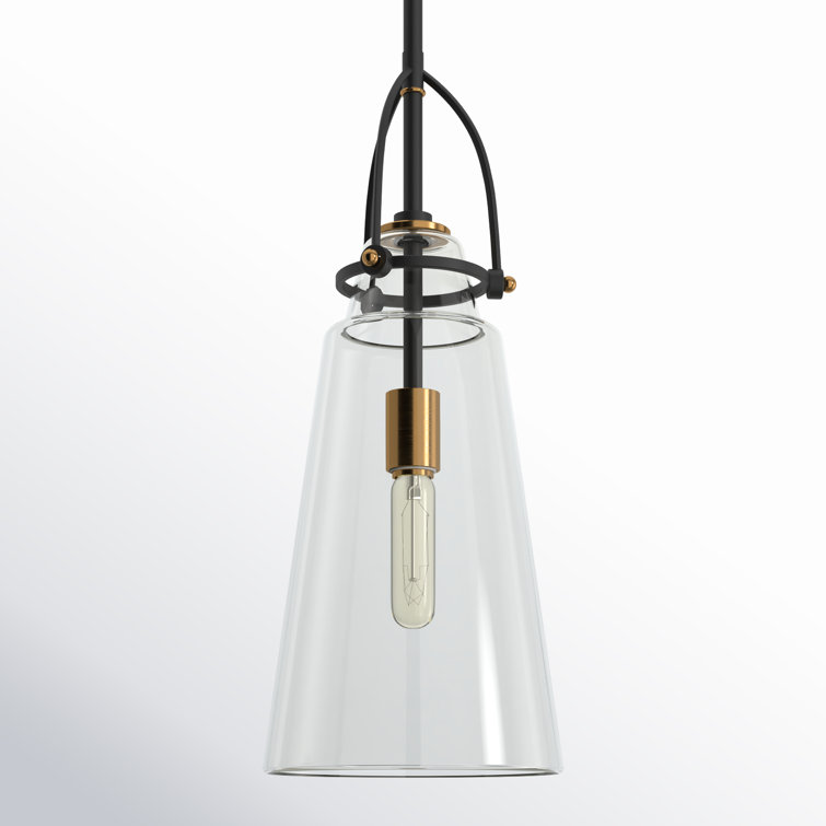 Black and Clear Glass Single Pendant Light with Adjustable Rod
