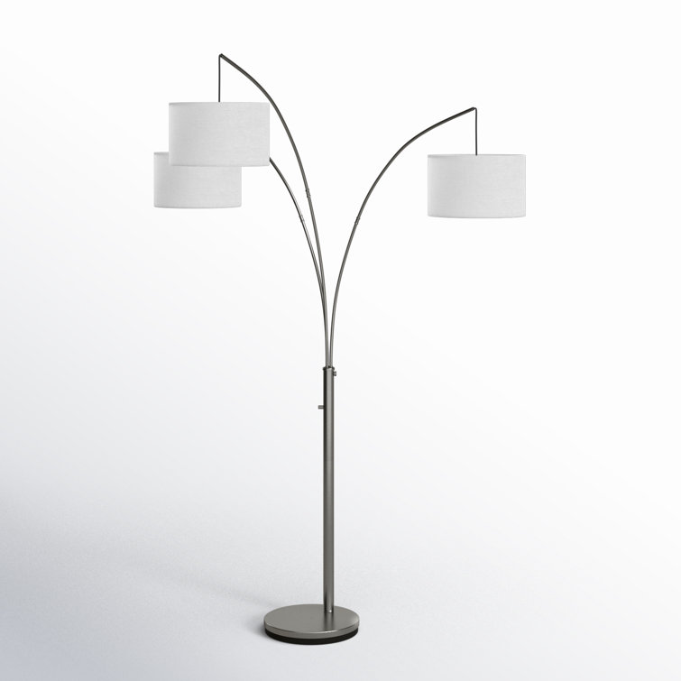 Trinity Brushed Steel 74'' Adjustable Arc Floor Lamp with White Shades