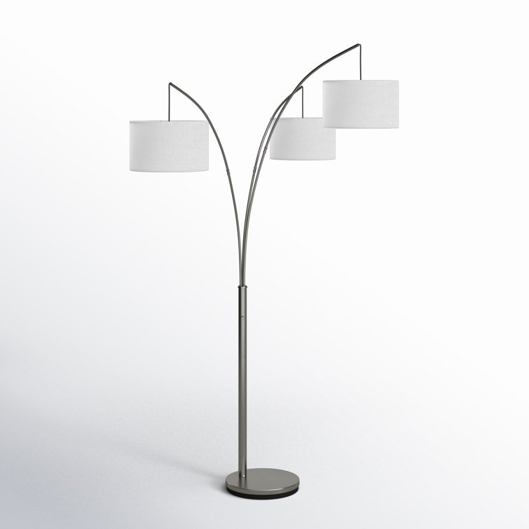 Trinity Brushed Steel 74'' Adjustable Arc Floor Lamp with White Shades