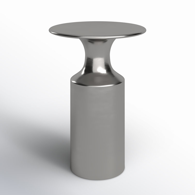 Silver Round Aluminum Pedestal End Table