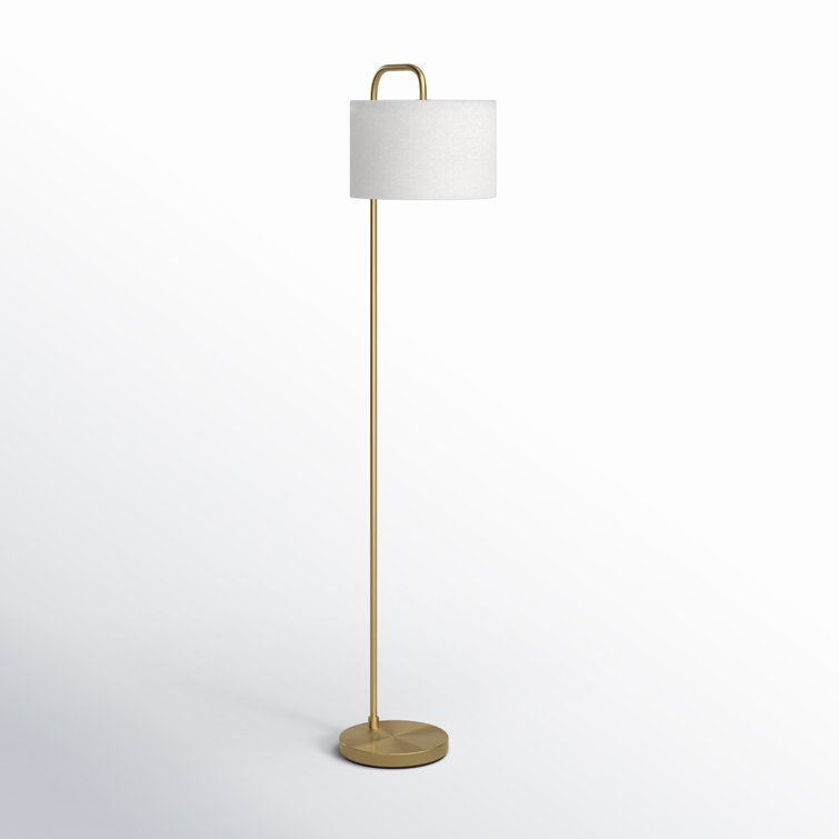 Dean Burnished Brass Outdoor Floor Lamp with White Linen Shade