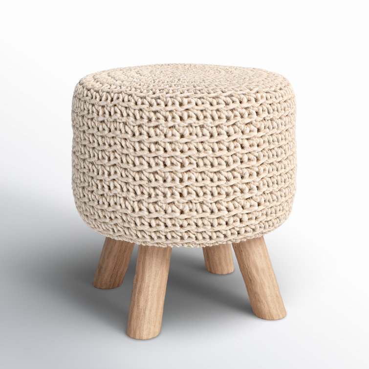 Scandinavian-Inspired Tufted Wool Pouf with Wooden Legs