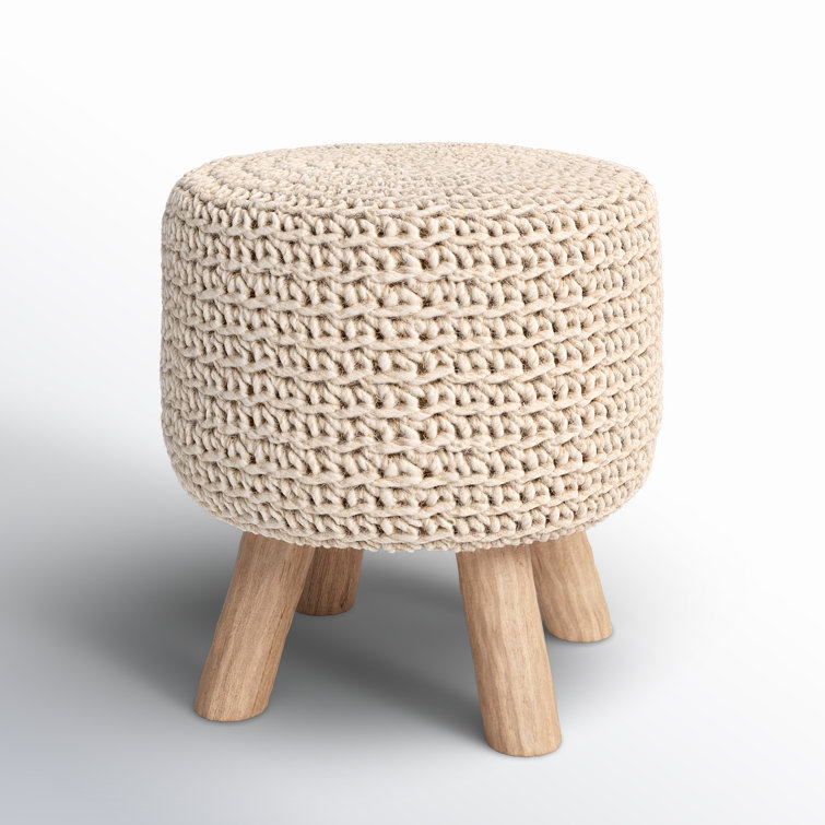 Scandinavian-Inspired Tufted Wool Pouf with Wooden Legs