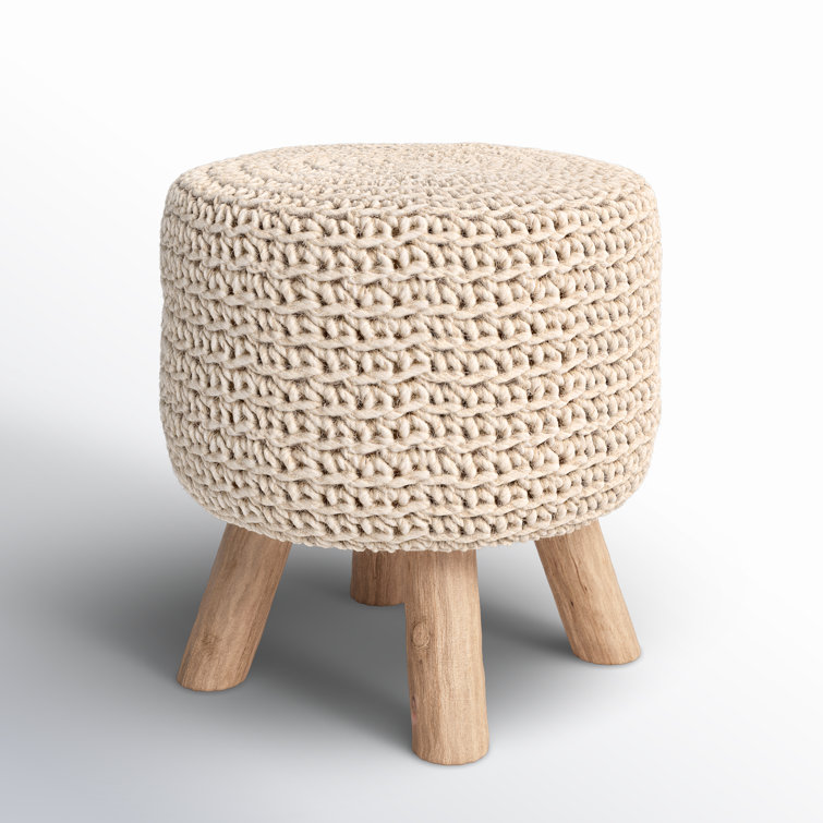 Scandinavian-Inspired Tufted Wool Pouf with Wooden Legs