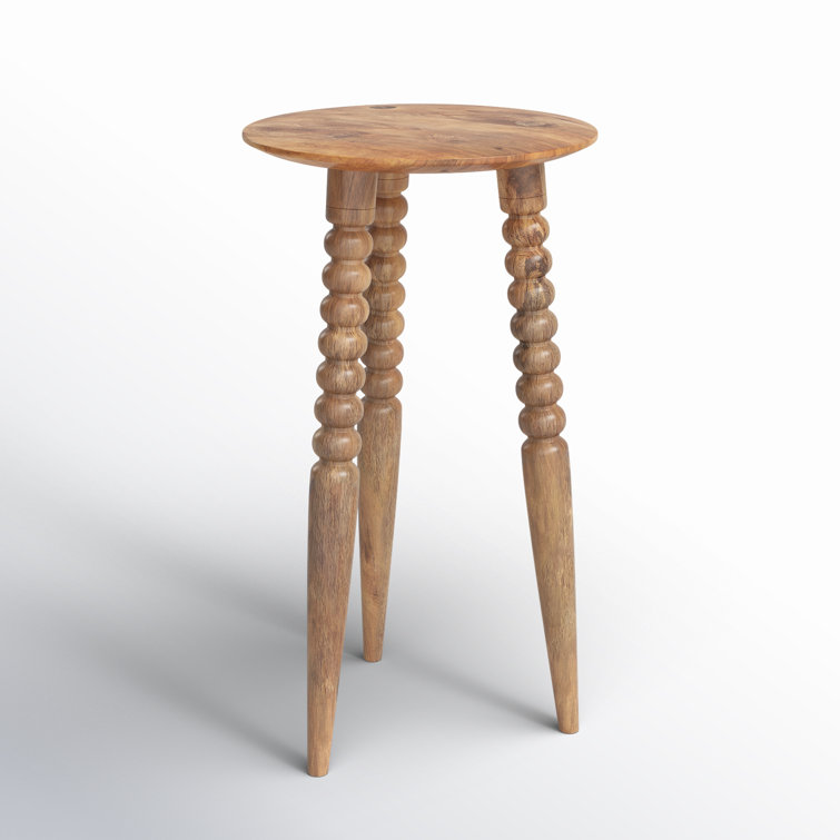 Warm Natural Wood Round Accent Table with Sculpted Legs