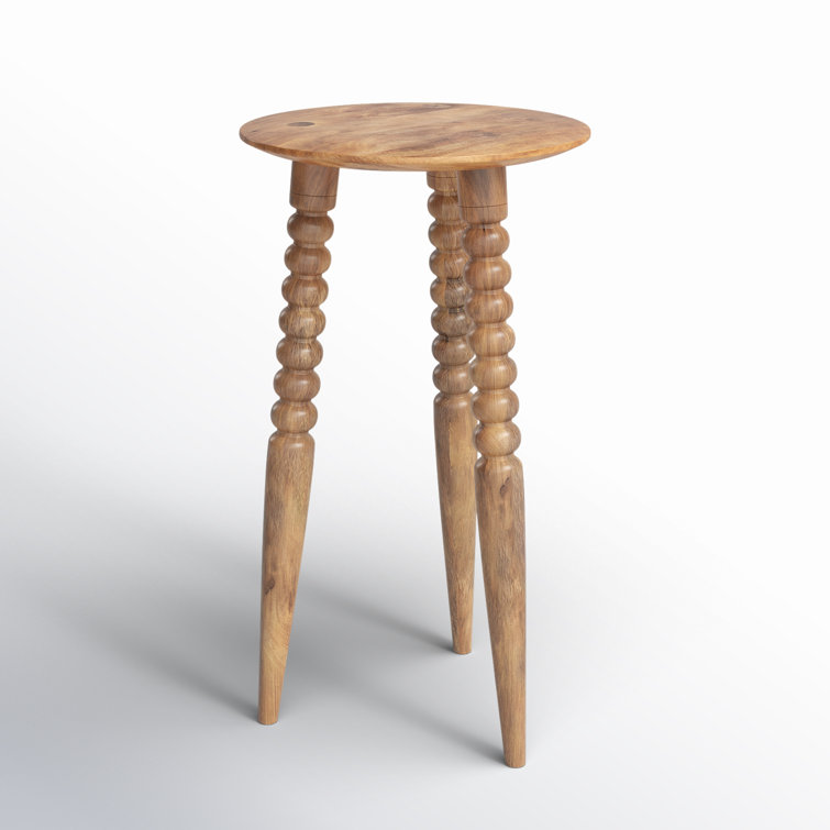 Warm Natural Wood Round Accent Table with Sculpted Legs