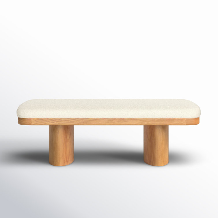 Hilarie 48'' White Boucle Upholstered Ash Wood Bench