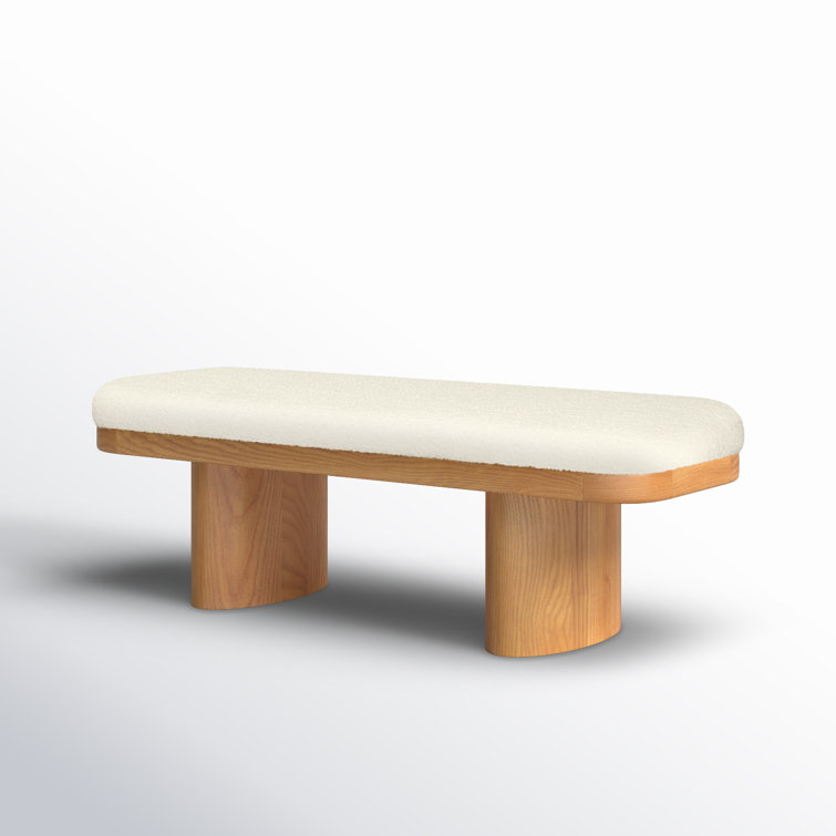 Hilarie 48'' White Boucle Upholstered Ash Wood Bench