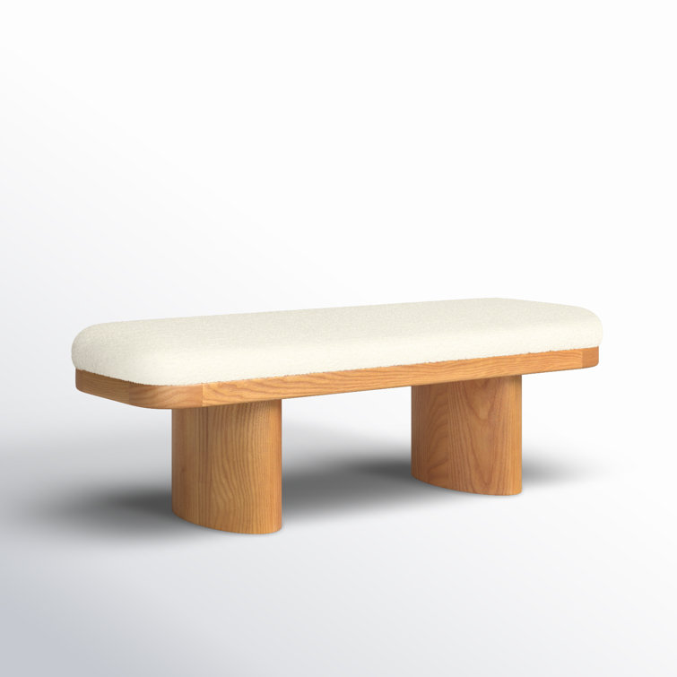 Hilarie 48'' White Boucle Upholstered Ash Wood Bench