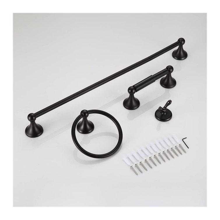 Oil-Rubbed Bronze 4-Piece Bathroom Hardware Set with Adjustable Towel Bar