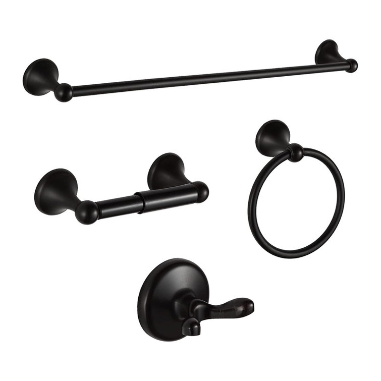 Oil-Rubbed Bronze 4-Piece Bathroom Hardware Set with Adjustable Towel Bar