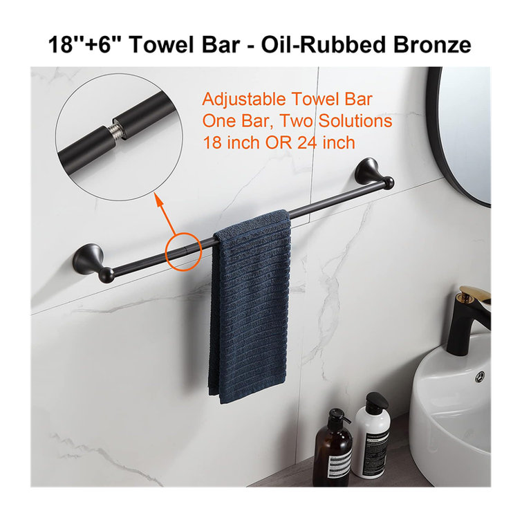 Oil-Rubbed Bronze 4-Piece Bathroom Hardware Set with Adjustable Towel Bar